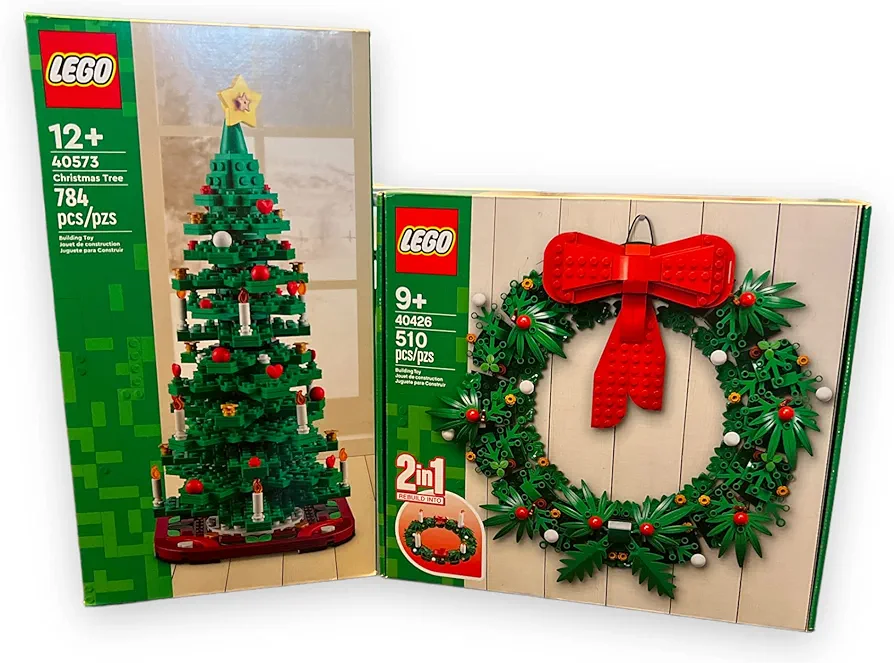 Lego Holiday Bundle, Christmas Tree (40573) and Wreath (40426), 2-in-1 Building Toy Set, Christmas, (1294 Total Pcs)