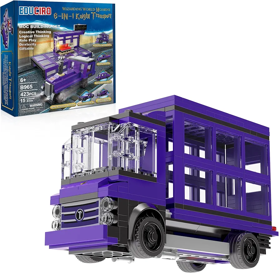 Educiro Harry World 6 in 1 Car toys Building set Gifts for Kids, Girls, and Boys Ages 6-12 (423pcs),Sports Car,Van Truck,Harry's Truck,Knight Lxury Car,Wagon,Magic Express