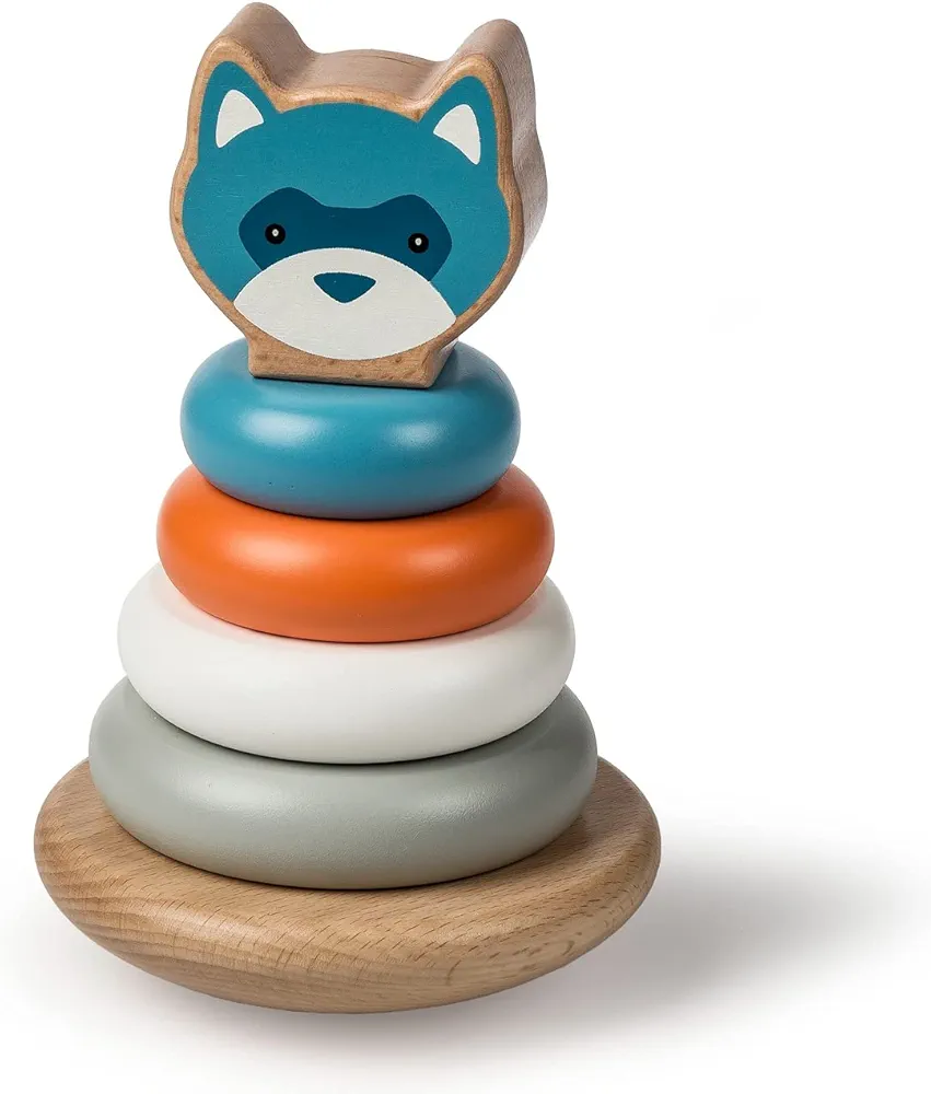 Mary Meyer Leika Wooden Toys Stacking Rings Montessori Toy for 24+ Months Old Toddler Preschool Gifts, 4.25 x 7-Inches, Raccoon & Fox