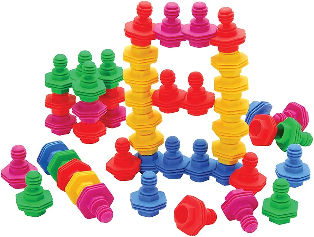 Constructive Playthings WQ-802 Snap & Pop Flexi Beads 1 1/2" H. 60 Piece Building Set for Ages 3 Years and Up