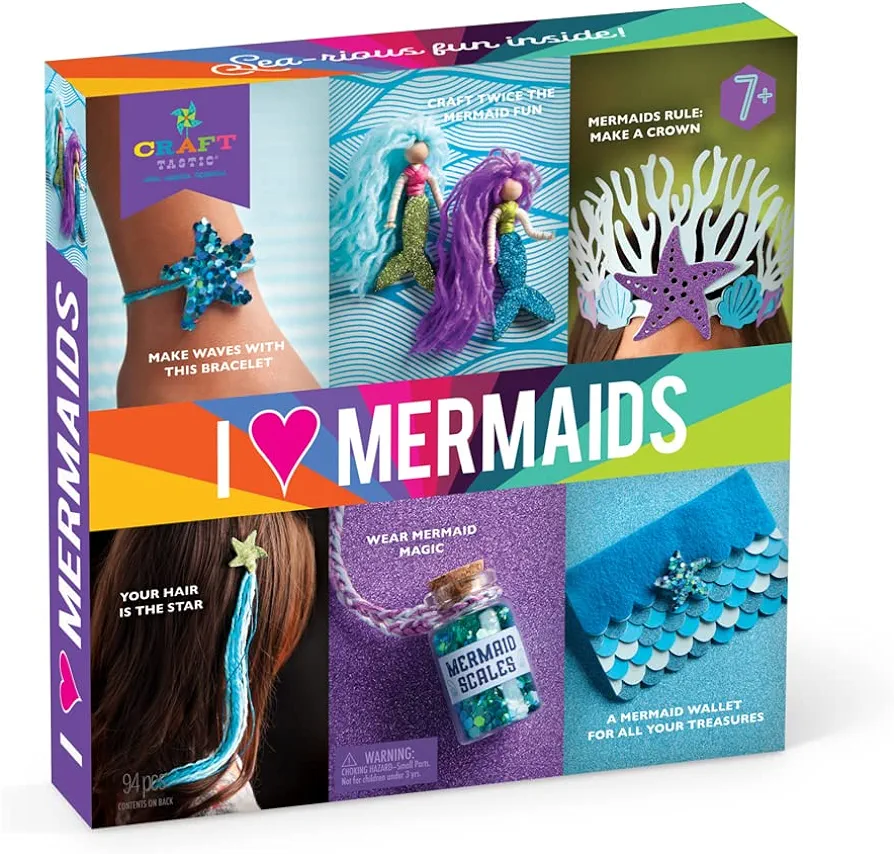 Craft-tastic – I Love Mermaids Kit – Craft Kit Includes 6 Mermaid-Themed Projects