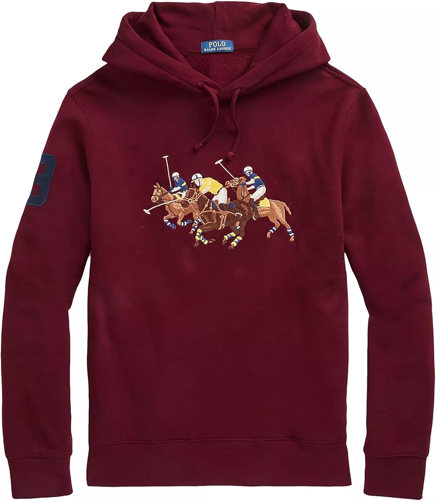 POLO RALPH LAUREN Men's Triple Pony Fleece Hoodie Sweatshirt (XX-Large, Burgundy)