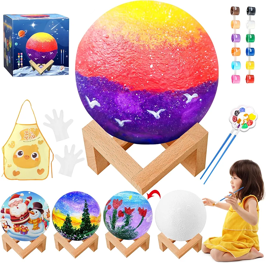 Paint Your Own Moon Lamp Kit, Valentines Crafts DIY 3D Moon Lamp Galaxy Light Art Supplies for Kids 9-12, Arts and Crafts for Kids Ages 8-12, Toys Boys Girls Birthday Gifts Ages 4 5 6 7 8 9 10 11 12+