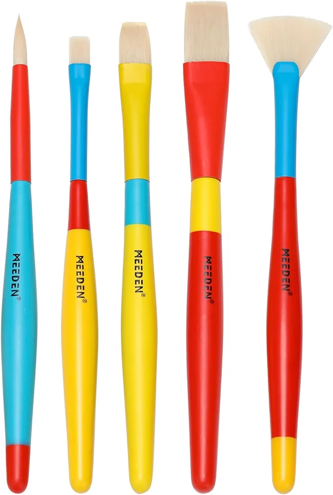 MEEDEN Paint Brushes for Kids: 5 Pcs Round Flat & Fan Kids Paintbrush Set for All Purpose - Preschool Toddler Paint Brushes for Acrylic & Washable Paint