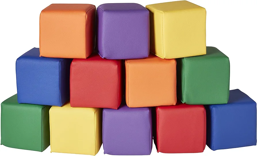 ECR4Kids SoftZone Patchwork Toddler Building Blocks, Foam Cubes, Assorted, 12-Piece