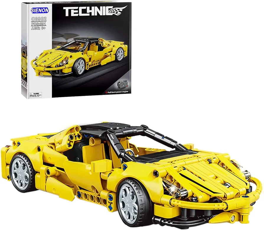 SIENON Technic Super Sports Car Building Kit Pull Back Race Car Toy, Racing Sports Collectible Model Supercar Building Set, Sports Vehicle Construction Toys for Kids Girls Boys Age 6+ (391 Pcs)