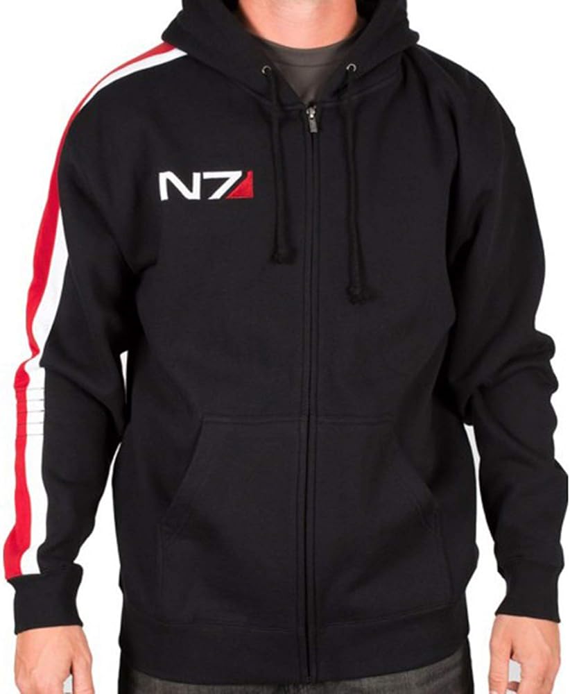 Mens N7 Hoodie Bomber Fleece Hooded Zip-up Sweatshirt Mass 3 Cosplay Black Casual Winter Jacket