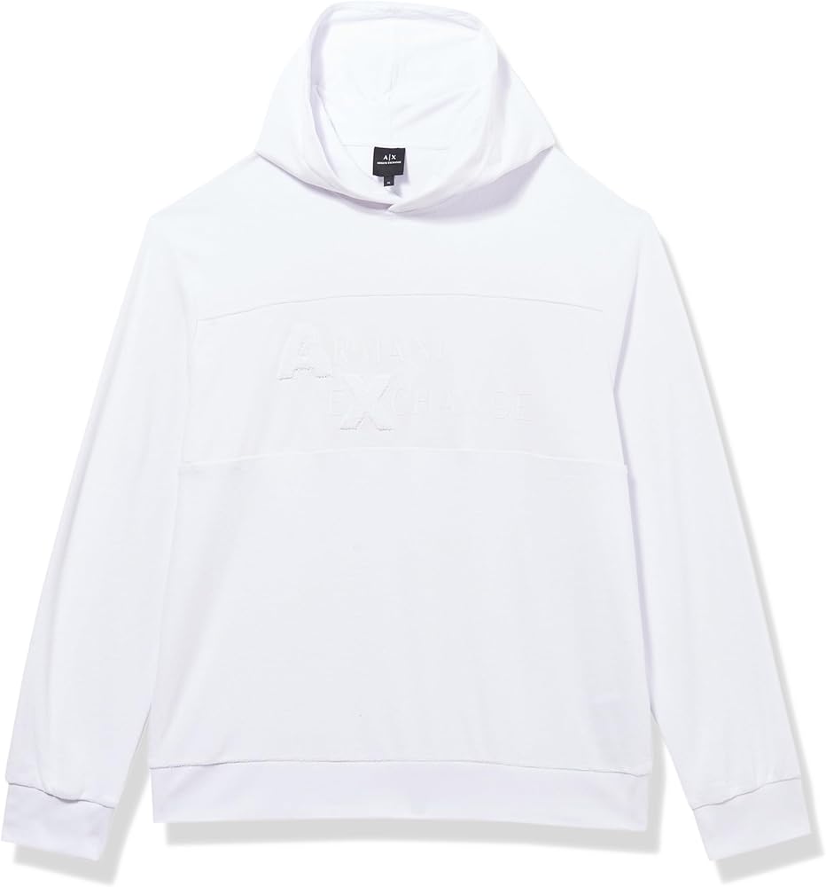 A | X ARMANI EXCHANGE Men's Terry Texture Pullover Hoodie Sweatshirt, White