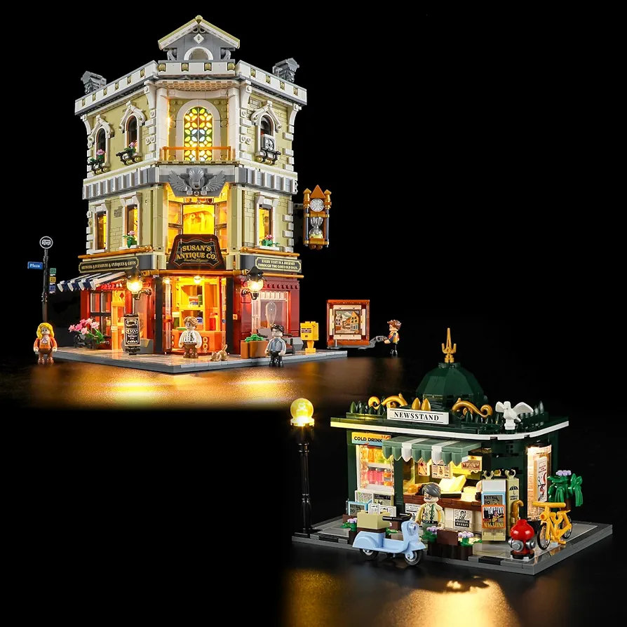 FUNWHOLE Lighting Building Bricks Set Antique Store and Newsstand