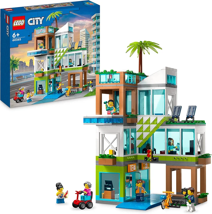 LEGO My City Apartment Building 60365 Toy Set with Connecting Three Floor Room Modules, Includes a Mobility Scooter, Bike and 6 Minifigures for Imaginative Role Play, Fun Gift Idea for Kids