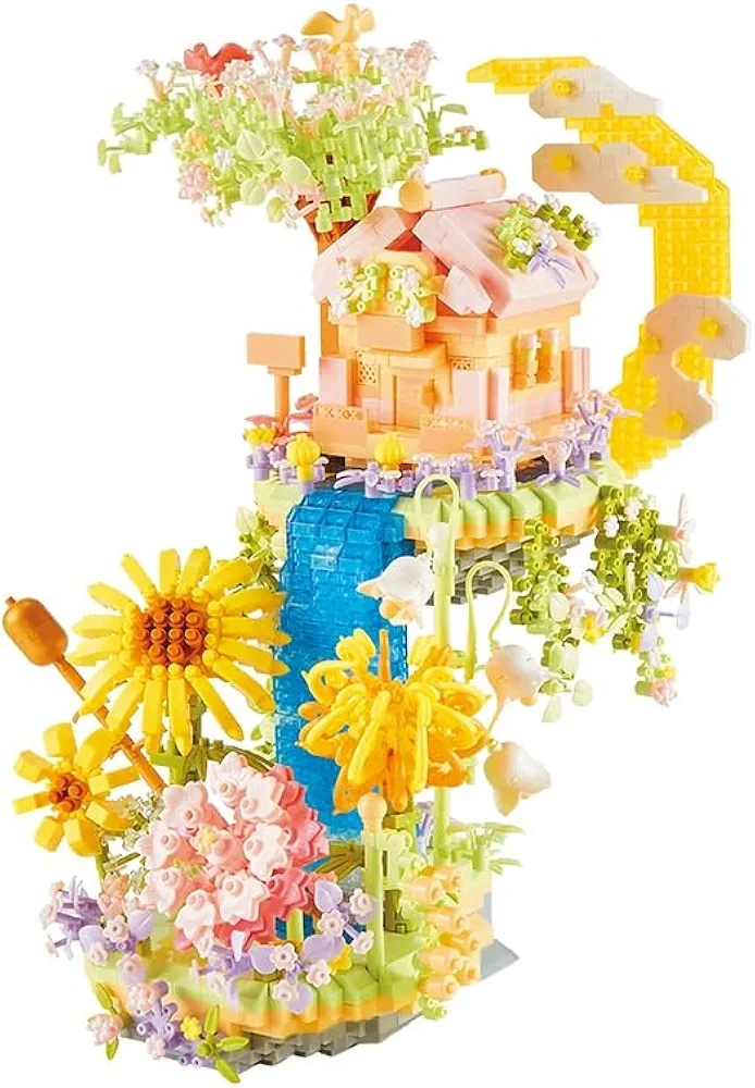 LEILA'S CHOICE Flower House Building Set (2888pcs), Floral Architecture Building Blocks Set, Micro Bricks Spring Blooms Cabin Building Kit with Light, Gift for her, Gift for him