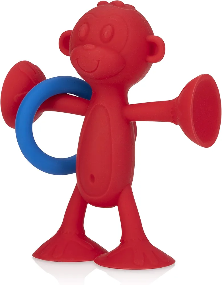 Nuby Silly Monkey Interactive Suction Toy with Silicone Ring, Red