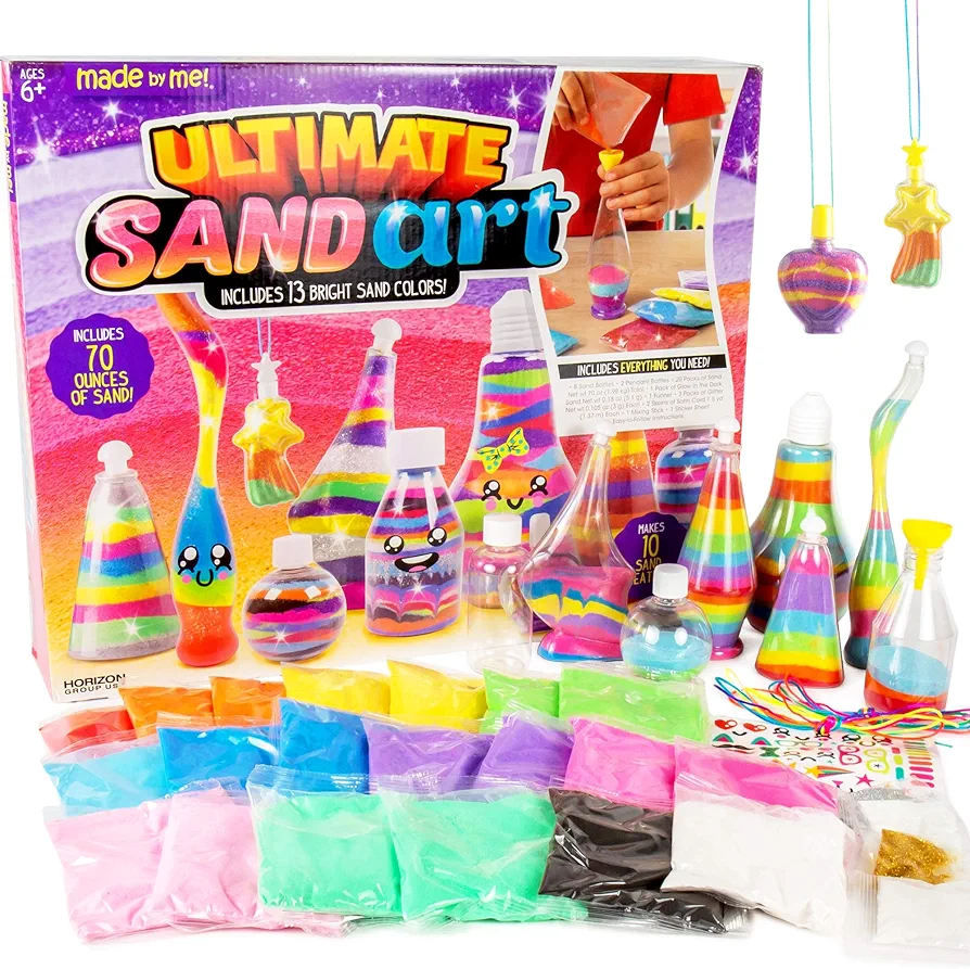 Made By Me Ultimate Sand Art Kit, Includes 13 Colors of Sand, 1 Glow in The Dark Sand, 8 Sand Bottles, 3 Pack of Glitter, Sticker Sheet & More, Arts & Crafts, Arts and Crafts, for Ages 6+