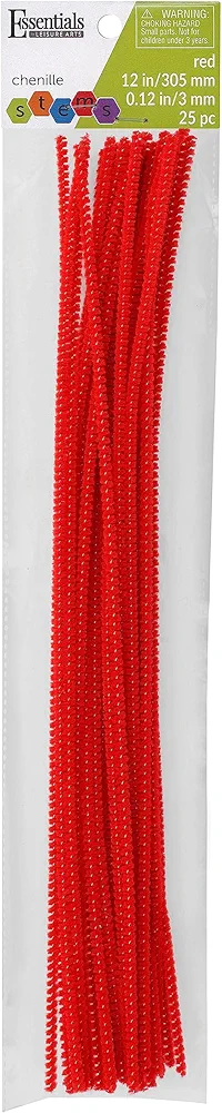 Essentials By Leisure Arts Arts Chenille Stem 12" 3mm Red 25pc