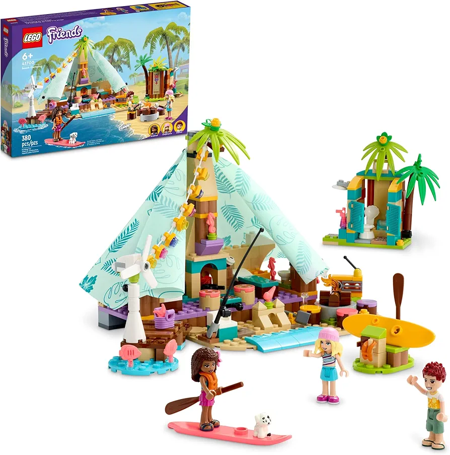 LEGO Friends Beach Glamping 41700 Building Kit; Creative Gift for Kids Aged 6 and up Who Love Nature Toys and Popular Glamping Trips (380 Pieces)