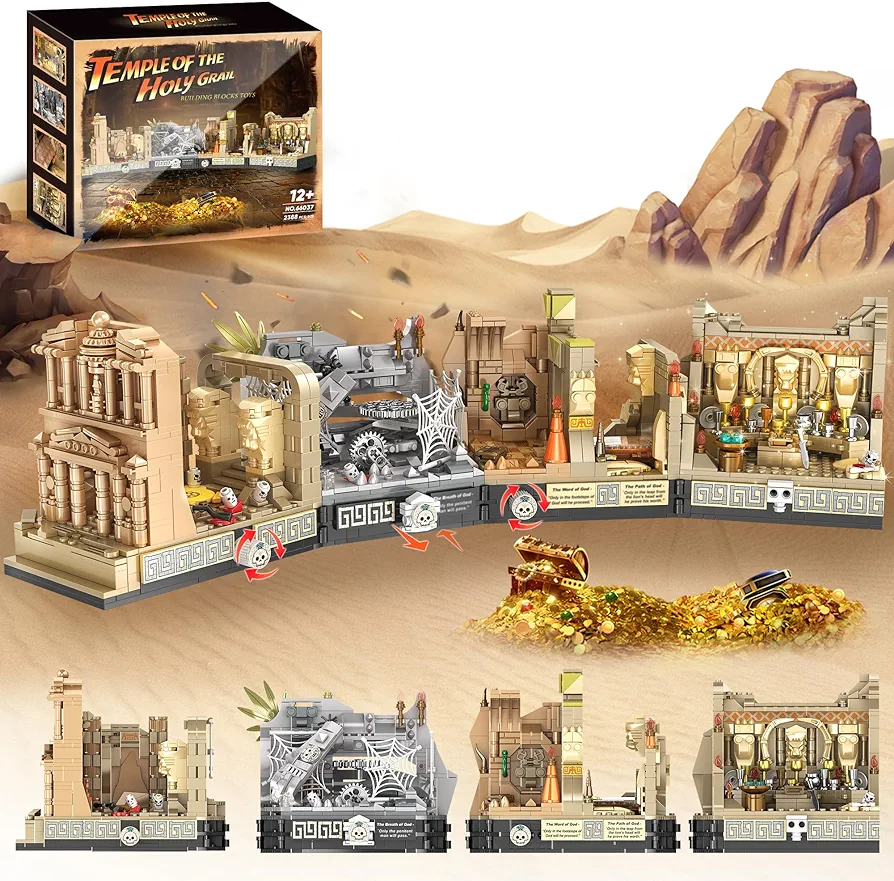 Temple Building Set Ideal for Adult, 5-in-1 Construction Toy Includes Gate, Three Levels and Holy Grail Scene Building Block, Birthday Gift for Kids 8-12 Years Old, 2388Pcs