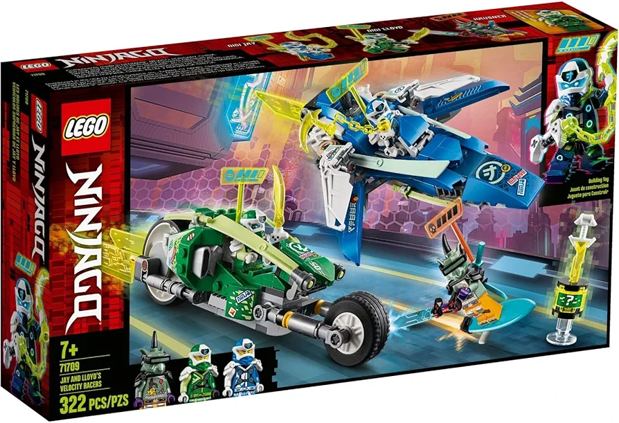 LEGO NINJAGO Jay and Lloyd’s Velocity Racers 71709 Building Kit for Kids and Hot Toys (322 Pieces)