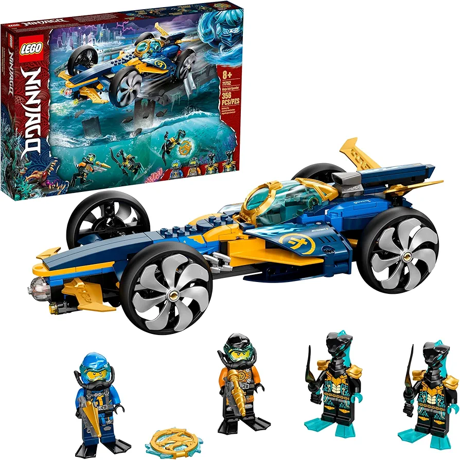 LEGO NINJAGO Ninja Sub Speeder 71752 Building Kit; Amphibious Car Toy with NINJAGO Cole and Jay Minifigures; New 2021 (356 Pieces)