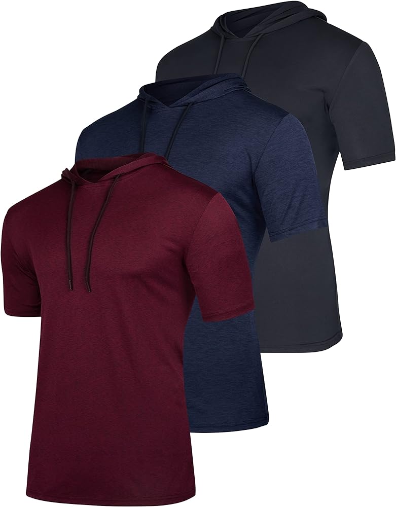 Real Essentials 3 Pack: Men's Dry Fit Short Sleeve Active Athletic Hoodie Pullover Sweatshirt (Available in Big & Tall)