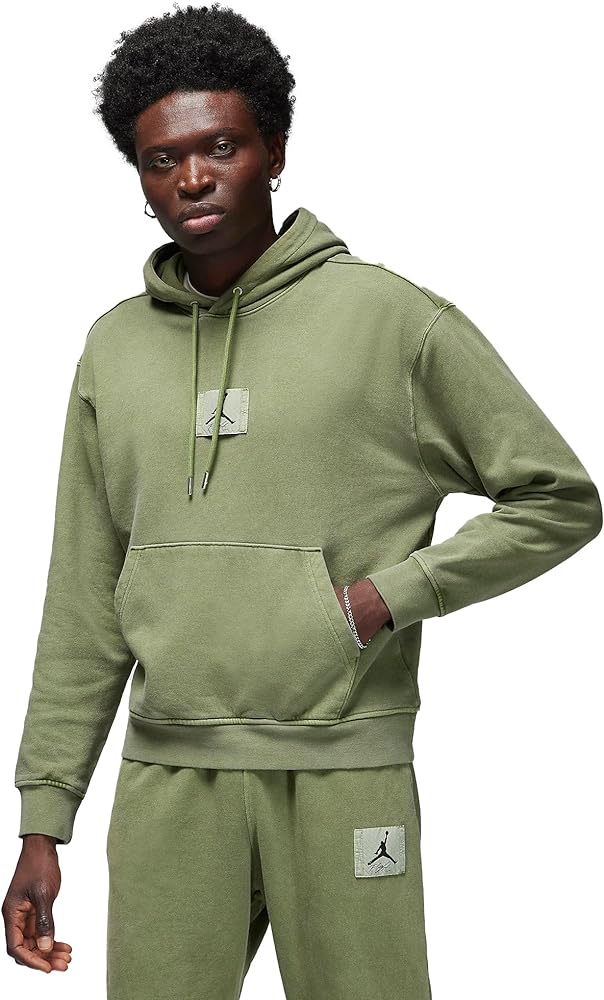 Nike Mens Jordan Flight Fleece Men's Washed Pullover Hoodie (US, Alpha, Medium, Regular, Regular, Sky J/Light Olive)