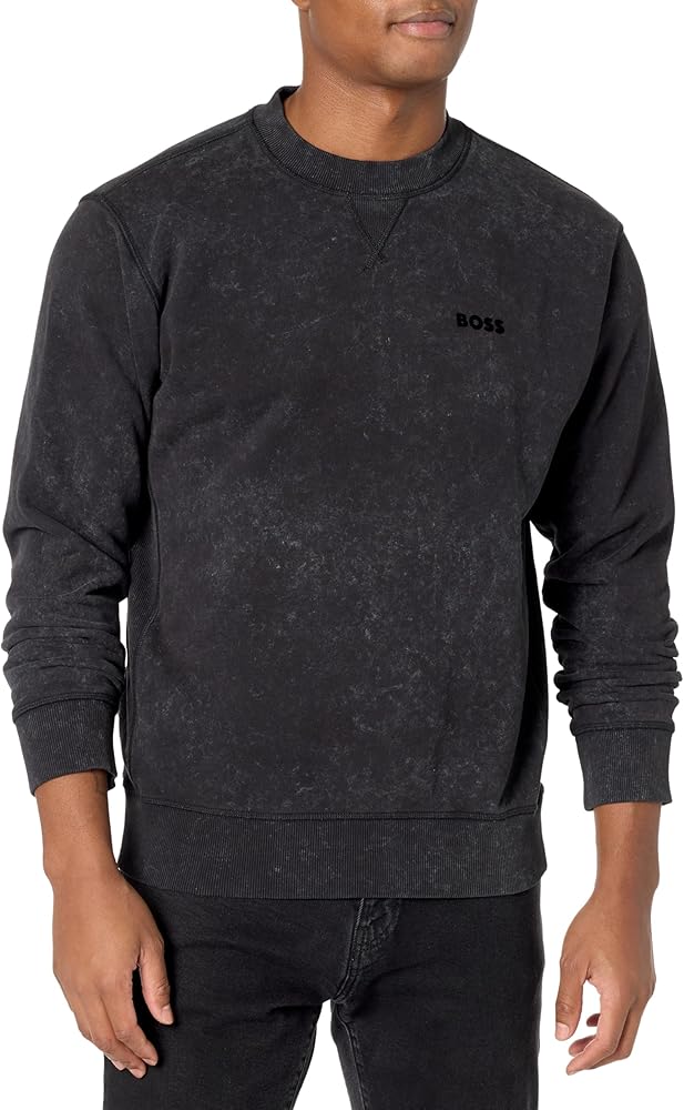 BOSS Men's Garment Dyed Small Logo Crew Neck Pullover Sweatshirt