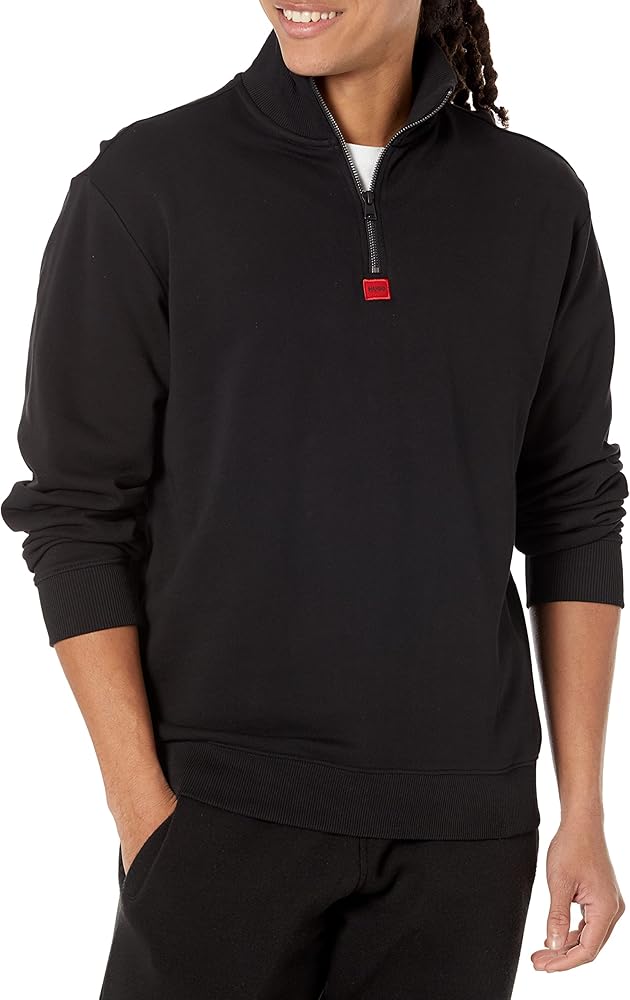 HUGO Men's Square Logo Quarter Zip Cotton Sweatshirt