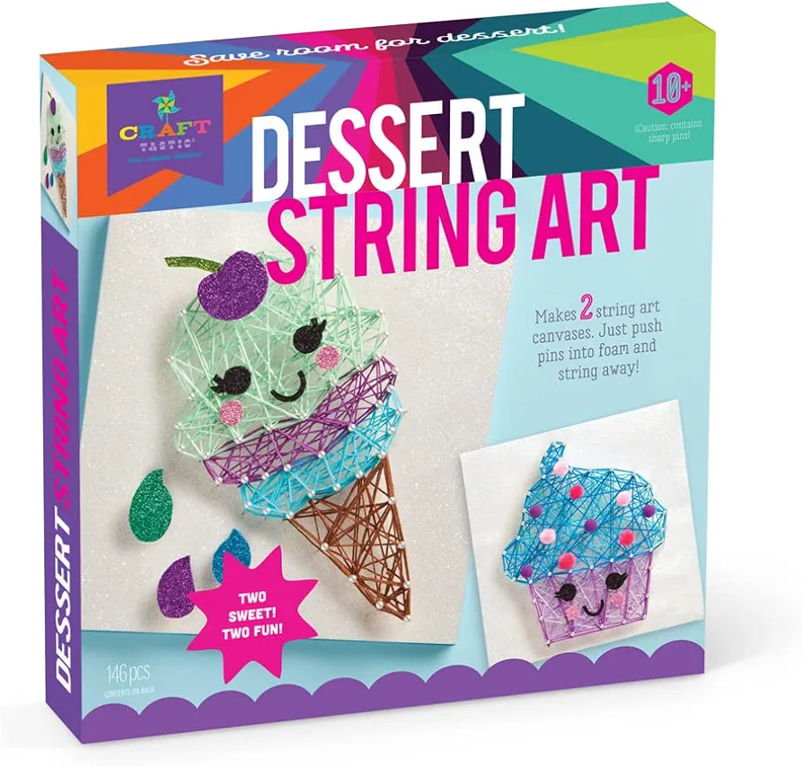 Craft-tastic – String Art Kit – Craft Kit Makes 2 Large String Art Canvases – Desserts Edition