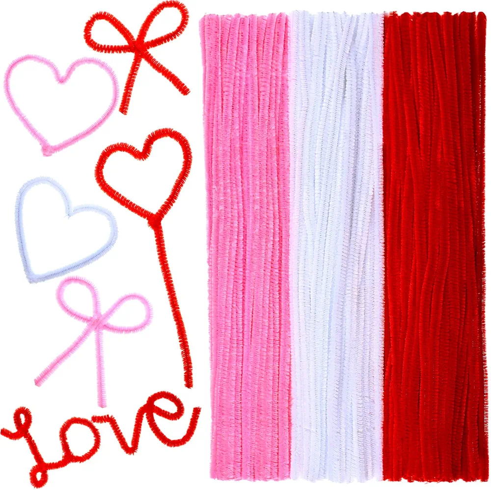 300 Pieces Valentine's Day Pipe Cleaners Soft Chenille Stem Holiday Favors Supplies for Holiday Wedding Party DIY Art Crafts Decorations