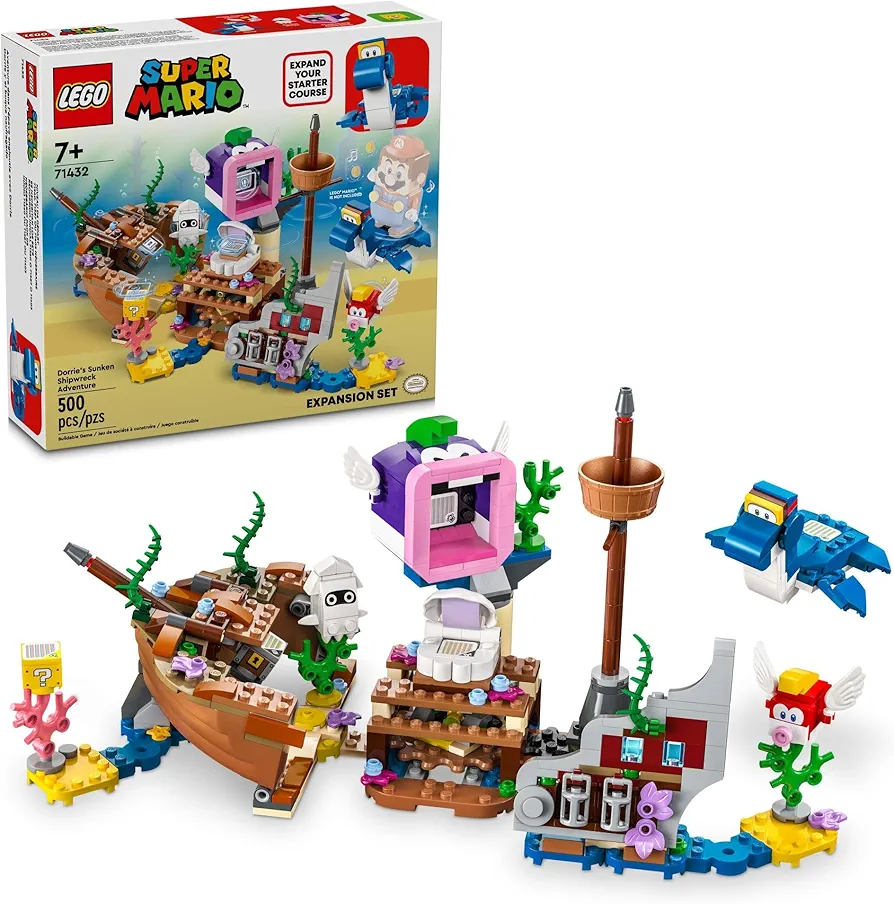 LEGO Super Mario Dorrie's Sunken Shipwreck Adventure Expansion Set, Super Mario Collectible Toy for Kids with Cheep Cheep, Cheep Chomp and Blooper Figures, Gift for Boys, Girls and Gamers, 71432