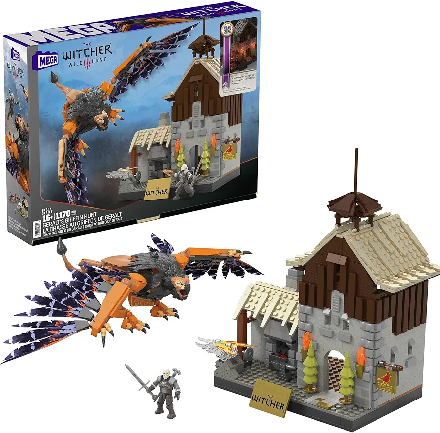 MEGA The Witcher Building Toys Set, Geralt’s Griffin Hunt with 1170 Pieces, 1 Micro Action Figure and Accessories, Adult Collectible