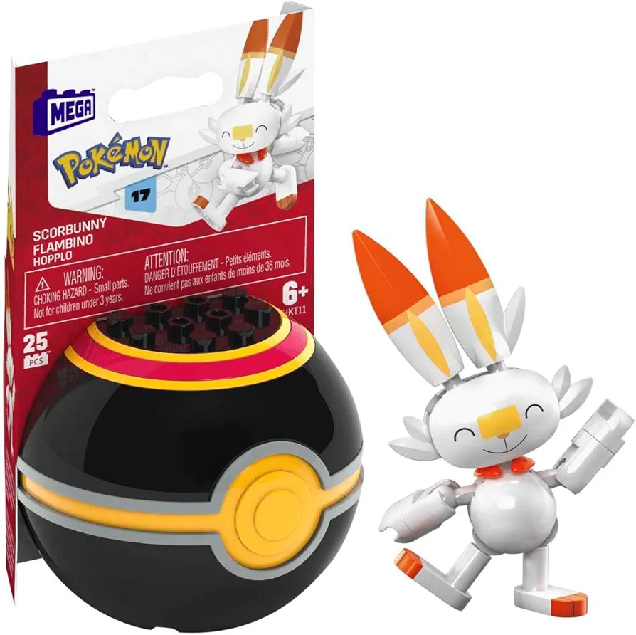 Mega Construx Pokemon Series 17 Scorbunny Figure Building Set with Luxury Poke Ball