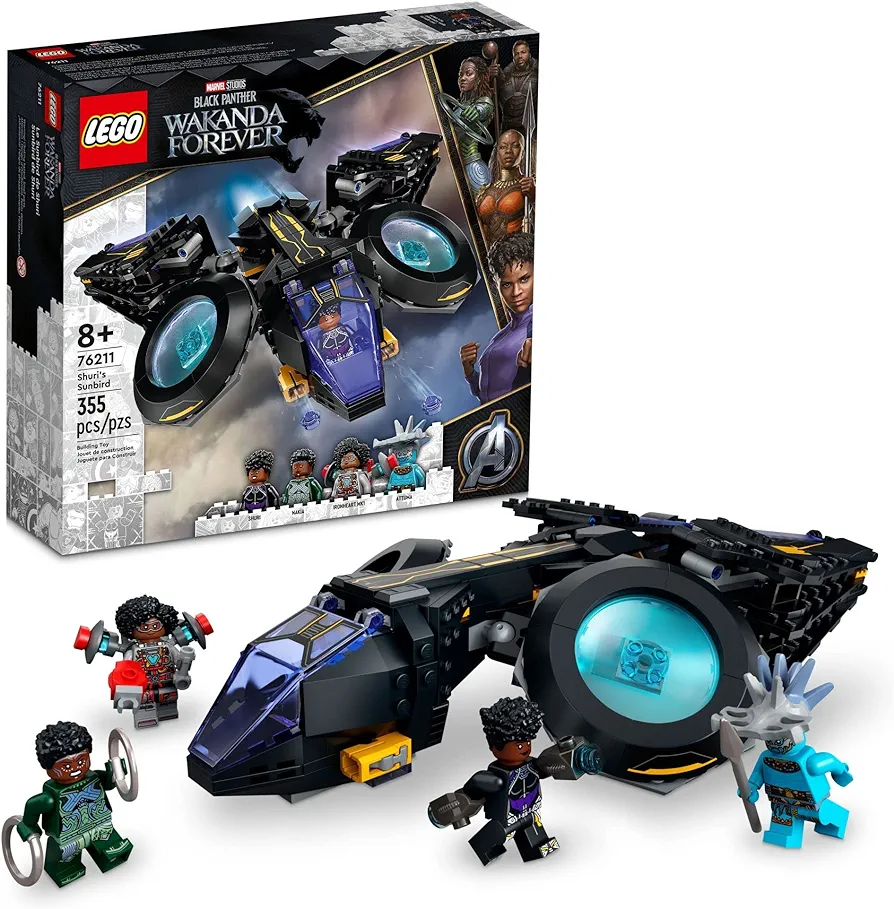 LEGO Marvel Shuri's Sunbird, Black Panther Aircraft Buildable Toy Vehicle for Kids, 76211 Wakanda Forever Set, Avengers Superheroes Gift Idea