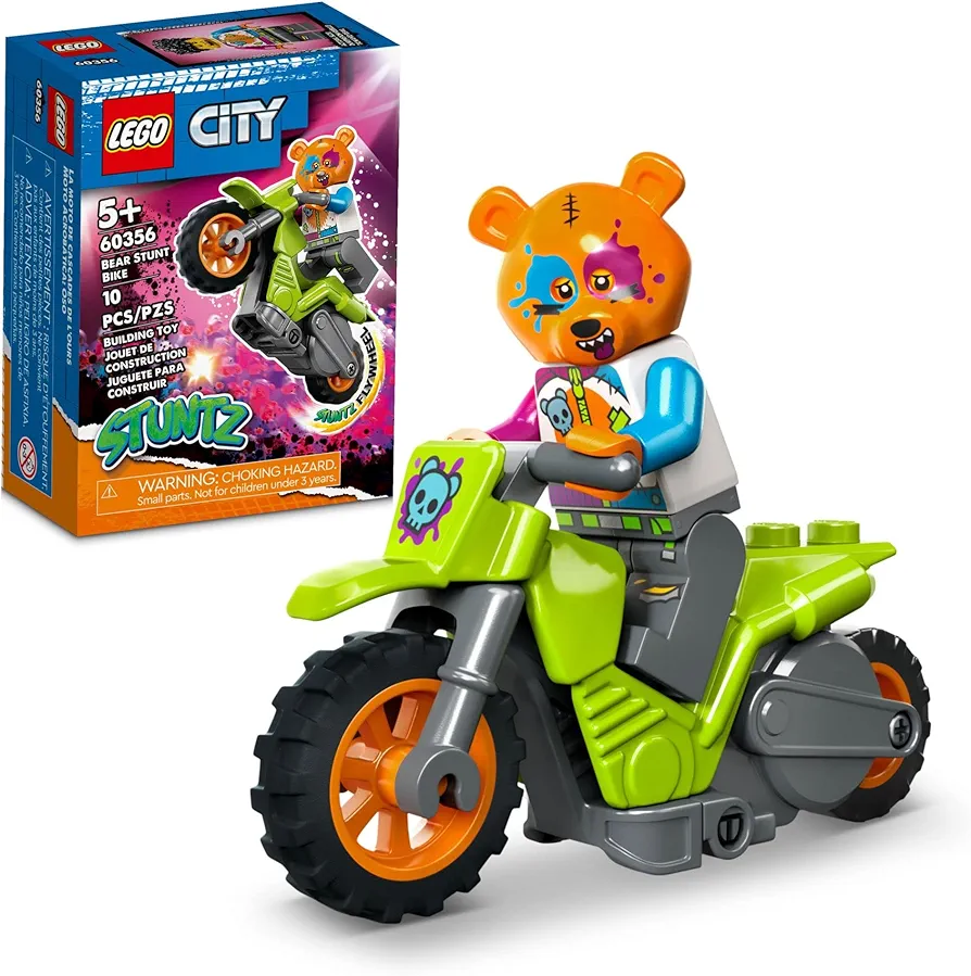 LEGO City Stuntz Bear Stunt Bike 60356, Flywheel-Powered Motorbike Toy to Perform Jumps and Tricks, Toys for Boys & Girls Age 5 Plus, Small Gift or Extension Set