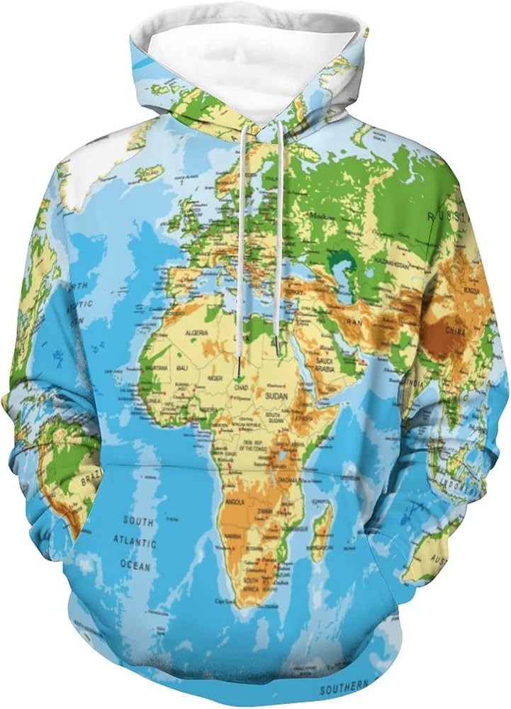 Unisex World Map Hoodie Athletic Fashion Novelty Hoodies Sweatshirts Casual Big Pocket Tops Long Sleeve Pullover