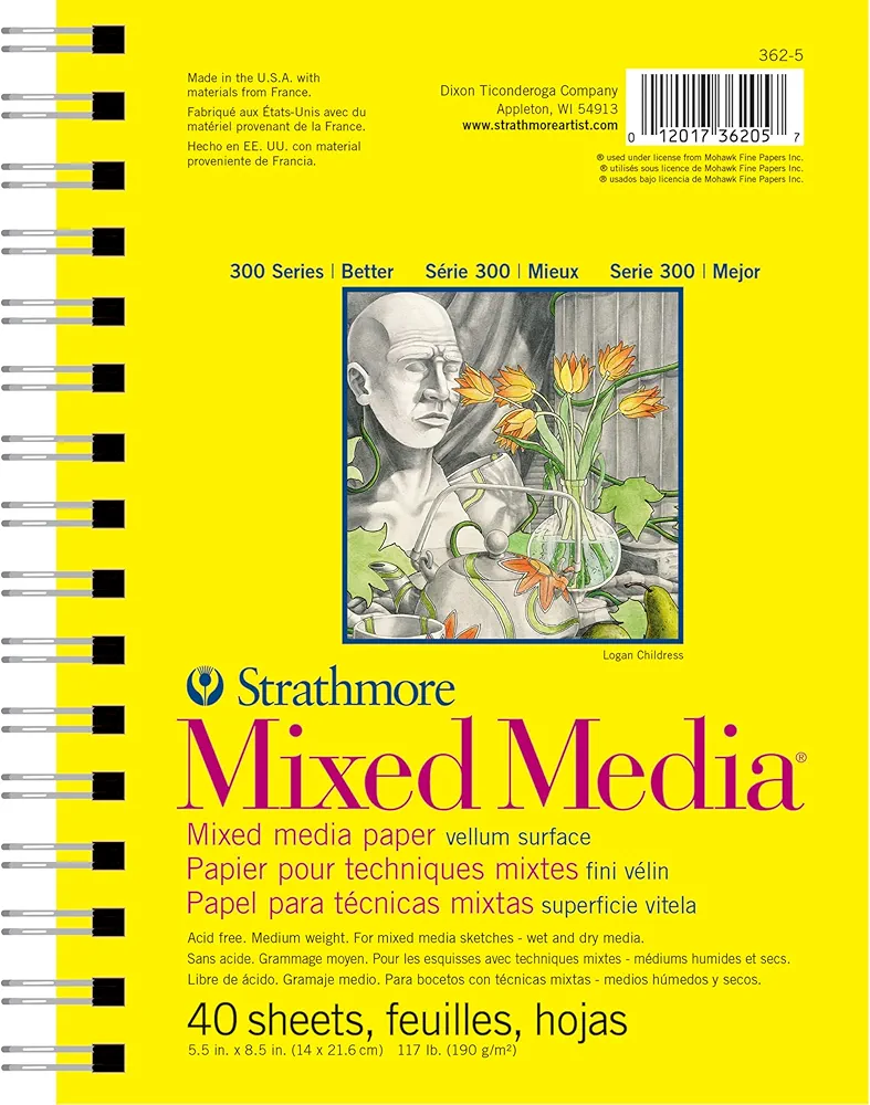 Strathmore 300 Series Mixed Media Paper Pad, Side Wire Bound, 5.5x8.5 inches, 40 Sheets (117lb/190g) - Artist Paper for Adults and Students - Watercolor, Gouache, Graphite, Ink, Pencil, Marker