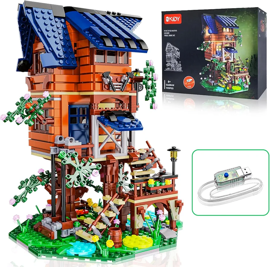 OKKIDY Tree House Building Toys, Friends Treehouse Building Blcok STEM Creative Forest House Street View Sets 4 Seasons in 1 Tree House Display for 6 7 8 9 10+ Kids Christmas Birthday Gift (1155 Pcs)