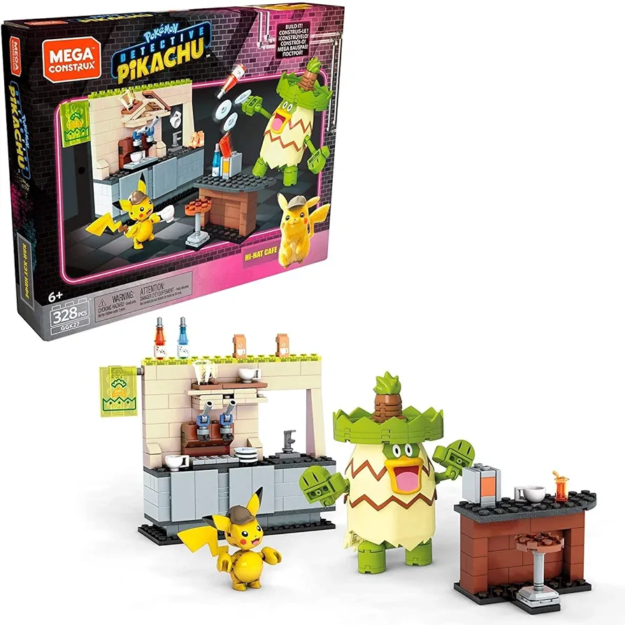 Mega Construx Pokemon Detective Pikachu Hi-hat Café Construction Set with character figures, Building Toys for Kids (328 Pieces)