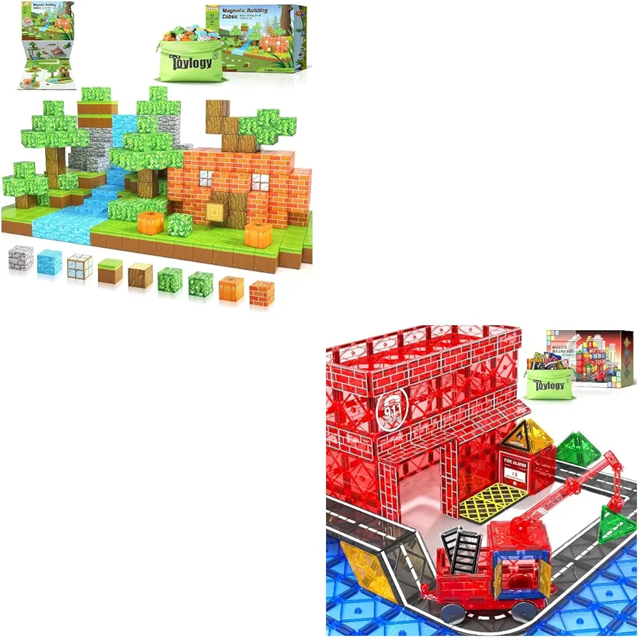 103PCS Magnetic Blocks-Build Mine Magnet World Pumpkin Magnetic Tiles Road Set with Magnetic Crane Car Toys for Boys Girls Gifts