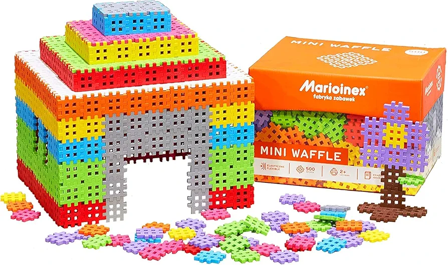 Mini Waffle Block Primary Color Large Construction Playset for Kids- 500 Interlocking Puzzle Pieces- Improves Fine Motor Skills- STEM/STEAM Building Montessori Toys for Boys and Girls Ages 3+