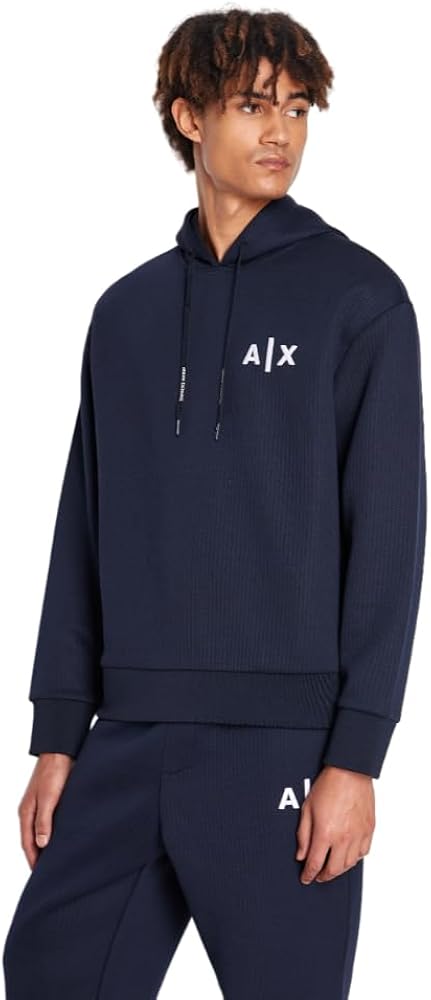 Armani Exchange Men's Jacquard Fleece Classic Simple Logo Pullover Hoodie Sweatshirt