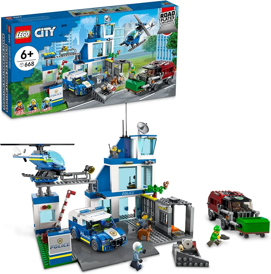 LEGO City Police Station with Van, Garbage Truck & Helicopter Toy 60316, Gifts for 6 Plus Year Old Kids, Boys & Girls with 5 Minifigures and Dog Toy