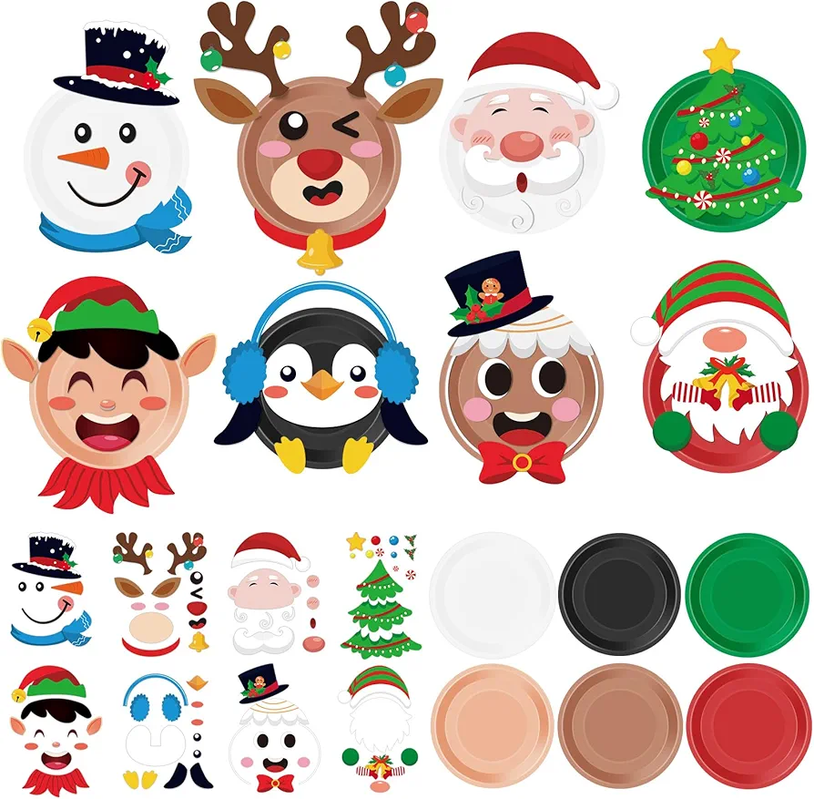 Layhit 24 Pcs Christmas Plate Craft Kits Christmas Educational Arts Crafts Christmas DIY Craft Kits for Boys Girls Ages 4-8 8-12 Christmas Santa Snowman Elf Theme Party Supplies Decorations, 8 Styles