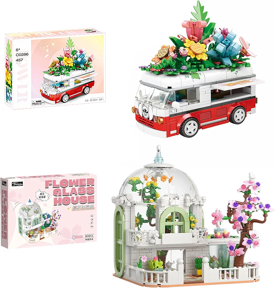 Flower Car Set and Pink Crystal Butterfly Buidling Set