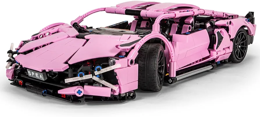 Pink Sports Car Building Blocks Set Toy, Collectible MOC Car Model, Building Blocks for Adults and Kids (1254 PCS)