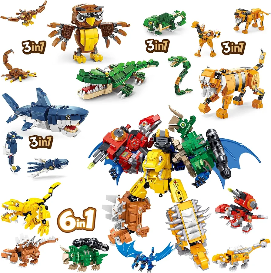 Creator 3 in 1 Animals Building Set and Dinosaur Building Set, Creative Collectible Gifts for 8-12 Boys Girls