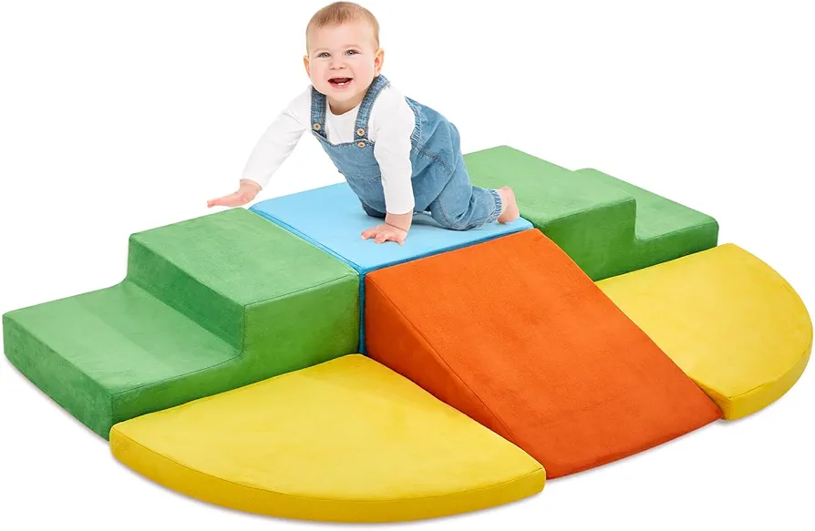 6 Pieces Climbing Toys for Toddlers, Climb & Crawl Soft Foam Block Activity Play Set, Foam Play Gym Climbing Blocks, Toddler Climbing Toys Indoor, Soft Foam Toys for Kids Crawling and Sliding