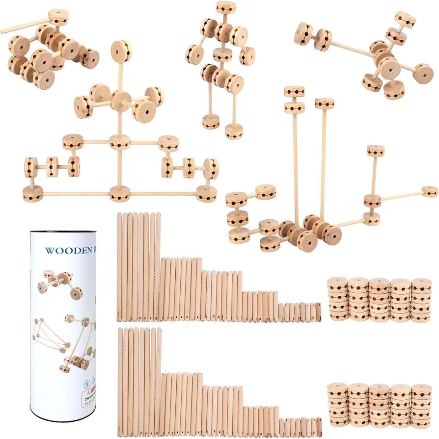 WODI Wooden Blocks Splicing, 120pcs Tiny Educational Natural Wood Stem Toys, DIY Wooden Blocks Splicing, Montessori Building Blocks Gifts for Kids Ages 6+ to Create Various Shapes