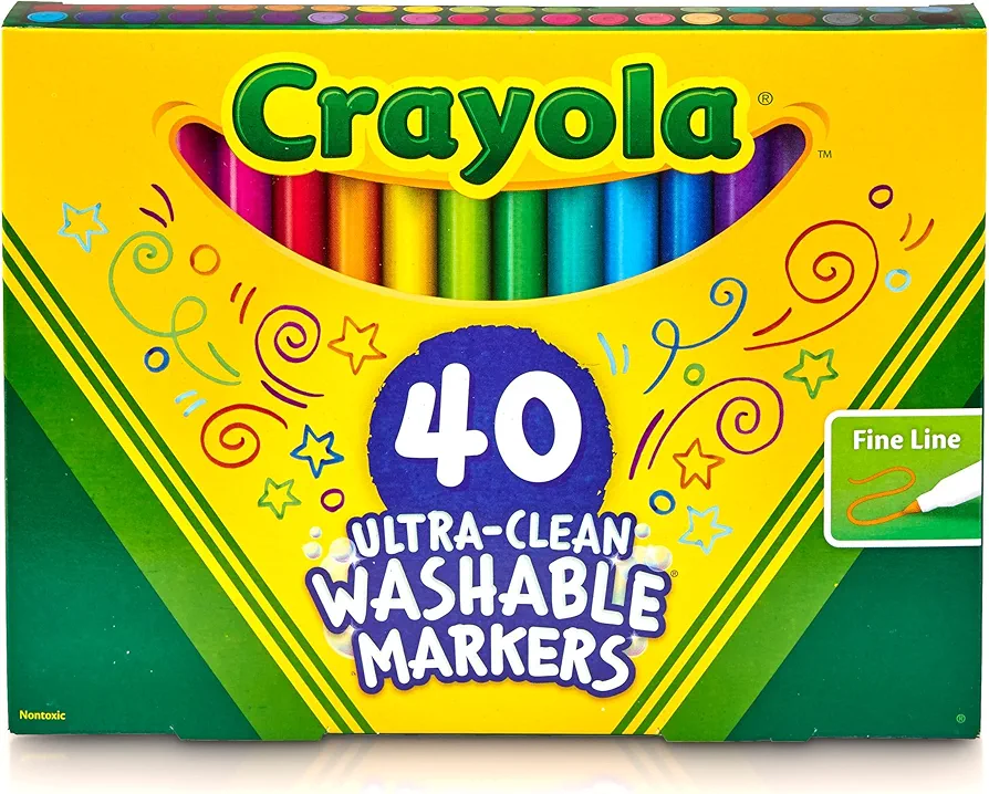 Crayola Ultra Clean Fine Line Washable Markers (40ct), Colored Markers for Kids, Fine Tip Art Marker Set, Kids Craft Supplies, 3+