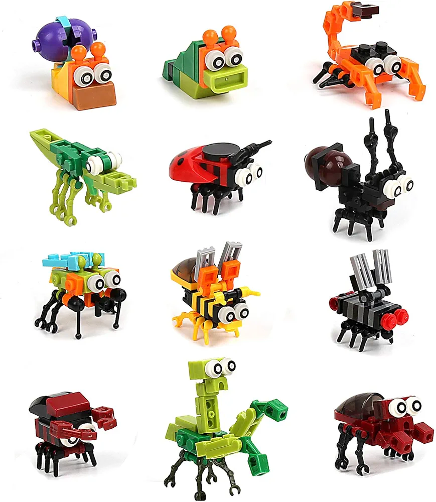 12 Mini Animal Building Blocks Toy Set, Animals Figures Stem Toys, Party Supplies Gifts Party Favor for Kids, Goodie Bags, Birthday, Carnival Prizes (B)