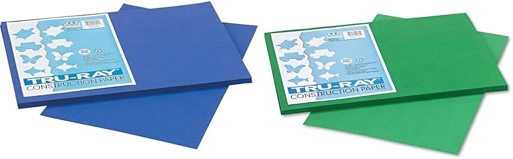 Pacon Tru-Ray Sulphite Construction Paper Bundle - Royal Blue 50 Sheets, Holiday Green 50 Sheets (12 x 18 Inches)